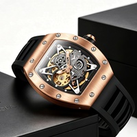 Montre mécanique automatique pour homme, boîtier tonneau, cadran Star Bridge, aiguilles lumineuses, bracelet en silicone, étanche, luxe