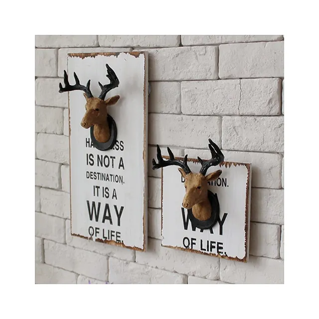 Vintage coffee bar clothing store decoration country style wood carving resin deer head wall decoration