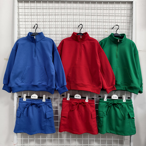 Sweat-shirt à fermeture éclair personnalisé pour bébés enfants filles pull jupe solide éponge 2 pièces tenue d'été - Product Image 6