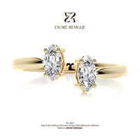 Toi et Moi Bague en Moissanite à deux pierres taille Marquise, bande ouverte, couleur D VVS1, en Argent Sterling 925, Bijoux de luxe discret pour le quotidien