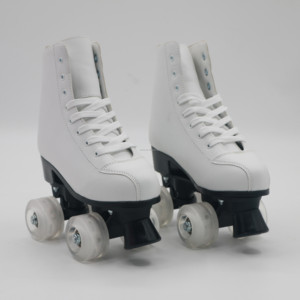 Bán Buôn Màu Trắng PU Ánh Sáng Bánh Xe Long Lanh Shinning Da Quad Skate Patines Đôi Roller Skate Giày - Product Image 1