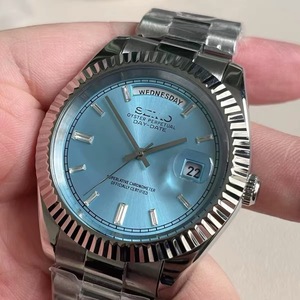 Montre pour homme de 41 mm avec lunette cannelée, cadran vert lumineux avec index en forme de bâtonnets, verre saphir, compatible avec le mouvement 8285 - Product Image 5