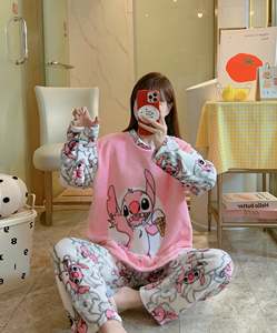 Conjuntos de Pijamas Casuales para Mujer, Lindos Pijamas de Cuello Redondo con Dibujos Animados para Primavera, Otoño e Invierno, Cómodos Conjuntos de Pijamas - Product Image 2