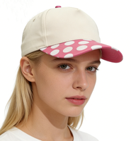Casquette de baseball ajustable en toile rose et blanche à rayures et pois, broderie personnalisée, style hip-hop, 5 panneaux, haute qualité, pour femme, Noël