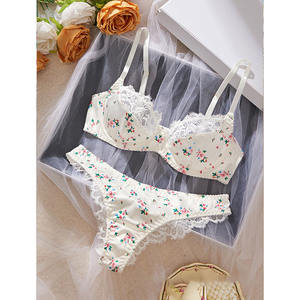Hochwertige Damen-BH-Slip-Sets mit Blumenmuster, gestrickter Bikini, Spitze, süßer pastoraler Stil, Bügel-BH, 2-teiliges Set - Product Image 5