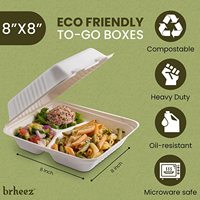 Boîte à lunch jetable en canne à sucre de 8 pouces à 2 compartiments avec compartiment et conteneur alimentaire à compartiment unique en bagasse avec couvercle