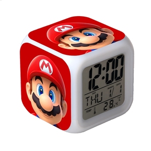 Custom Patroon Led 7 Colour Changing Digitale Wekker Thermometer Nachtlampje Cube Mario Tafel Klok