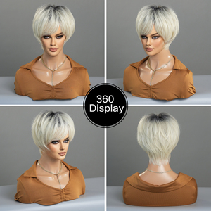 10 Inch Short <strong>Pixie</strong> Cut Hair <strong>Wigs</strong> for Women Platinum Blonde Short <strong>Wig</strong> for White Women Layered Synthetic Ombre White Hair <strong>Wig</strong> - Product Image 6