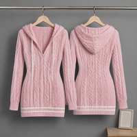 Robe pull à col en V et manches longues en tricot torsadé pour femme, personnalisable en gros (ODM), vêtements de créateur pour femme