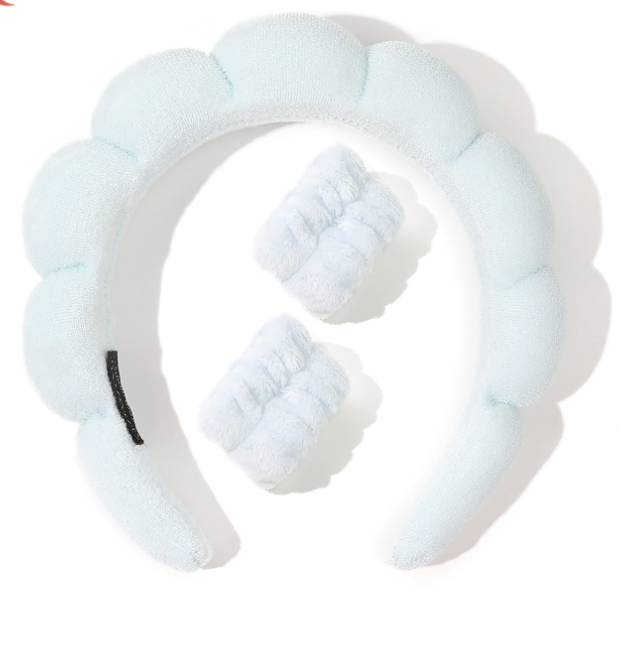 แถบคาดศีรษะ + สายรัดข้อมือ2เส้น-ชุดสีน้ำเงินอ่อน