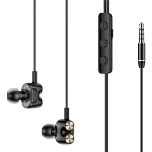 Проводные стереонаушники Rock HiFi с микрофоном, наушники с разъемом 3,5 мм, двойные динамические драйверы для iPhone, Samsung, Huawei и т. д.