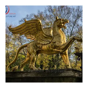 Bronze Art Foundry Animal Statue Bronze Winged Lion Sculpture For Five Star Hotel Decoration