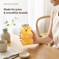 Bouteille de jus en forme d'ours pour la restauration fine, 500 ml, vente en gros, logo personnalisé, emballage de boissons en plastique, qualité alimentaire, bouchon doré, en vrac