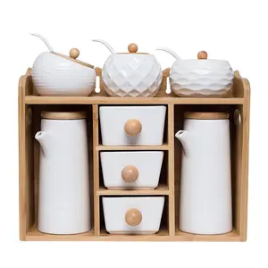 Ensemble de boîtes d'assaisonnement en céramique pour la cuisine Ensembles de pots à épices en porcelaine pour sel, sucre, épices et poivre