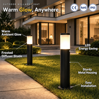 Lampadaire cylindrique d'extérieur en aluminium noir avec diffuseur givré, lumière LED chaude pour allée de jardin