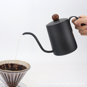 Bouilloire à bec de cygne en acier inoxydable avec couvercle, poignée en bois, long bec verseur, cafetière noire et or rose - Product Image 2