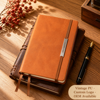 Carnet A5 en cuir végétalien PU vintage avec logo personnalisé, plaque métallique colorée, 100 feuilles, avec bande élastique, couverture rigide, vente en gros