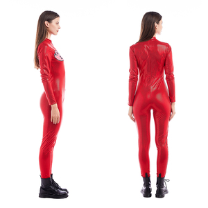 Costumes Onesie pour dames sexy combinaisons combinaison rouge à manches longues salopette à fermeture éclair avant barboteuses combinaison moulante une pièce - Product Image 4