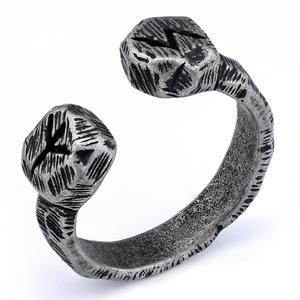 Mens Stainless Steel <b>Open</b> Cuff <b>Ring</b> Textured Hammered Finish Oxidized Silver Tone Viking Gothic Biker Style for Men Jewelry - Product Image 5