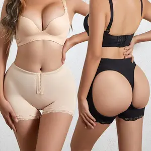 Neuankömmling Frauen Sexy Hollow Out Buttless Mid-Waist Hip Lift Hose Body Slimming Front Schnalle Enge Shape wear Höschen