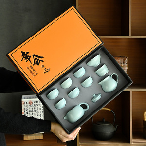 ชุดน้ำชาเซรามิก Ru Ware แบบกังฟู ครบชุด เคลือบลายแตก บรรจุกล่องของขวัญ ระดับไฮเอนด์ Dehua - Product Image 3