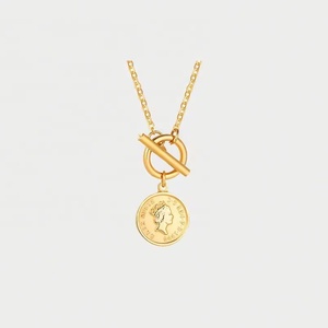 Collar con Colgante de Moneda de 18K Chapado en Oro con Corte Esmeralda y Cadena de Eslabones para Mujer, Joyería Clásica de Acero Inoxidable al por Mayor - Product Image 2