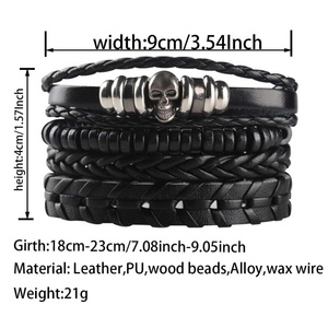 6 Pulseras Punk Rock para Hombre, Ajustables, de Cuero PU Trenzado, Brazaletes Negros para Hombre y Mujer - Product Image 4
