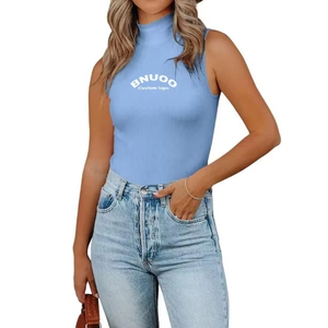 Haut à <span class=keywords><strong>col</strong></span> <span class=keywords><strong>roulé</strong></span> en tricot côtelé de qualité supérieure Débardeur léger et respirant Basic Sleeveless Stretch Gym Fitness Wear - Product Image 1