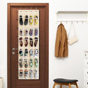 24 Pocket Over The Door <b>Shoe</b> Organizer Beige Hanging <b>Storage</b> For <b>Shoes</b> Behind Door Wall Mount - Product Image 6