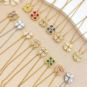 Collier Mode Jeutelis Pendentif Aimant <span class=keywords><strong>Faible</strong></span> Ouverture Trèfle Cuivre Incrusté Zircon Or 18K Vente en Gros Usine - Product Image 2