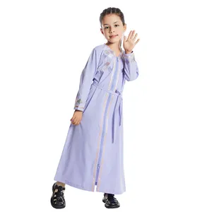 Vestido islâmico com zíper aberto frontal para meninas, roupa infantil abaya islâmica, vestido caftan árabe eid