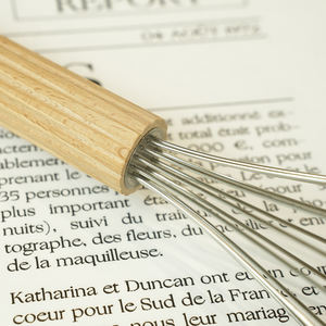 ナチュラルハウス垂直ストライプシリーズブナ木制ハンドルステンレス钢手動卵ビーターウイスキー用パンケーキバッター卵ケーキミックス - Product Image 5