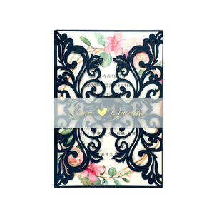 Cartes d'invitation de <span class=keywords><strong>mariage</strong></span> personnalisées découpées au laser <span class=keywords><strong>bordeaux</strong></span> en gros d'usine avec ruban et enveloppes pour invitations d'anniversaire - Product Image 4