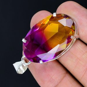 จี้พลอยอเมทรินธรรมชาติทำด้วยมือ925ชุบเงินสไตล์วินเทจรูปไข่สำหรับของขวัญวันพ่อ - Product Image 2