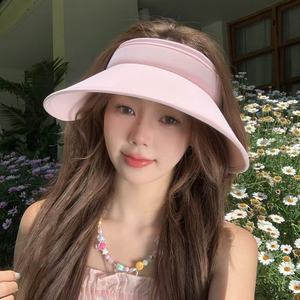 Chapeau de soleil rose à large bord avec protection UV pour femmes, idéal pour l'été, la plage, le cyclisme et les activités de plein air - Product Image 1