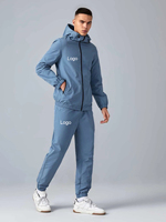 Survêtement coupe-vent bleu personnalisé 2 pièces ensemble veste pantalon couleur unie hommes Sport survêtement