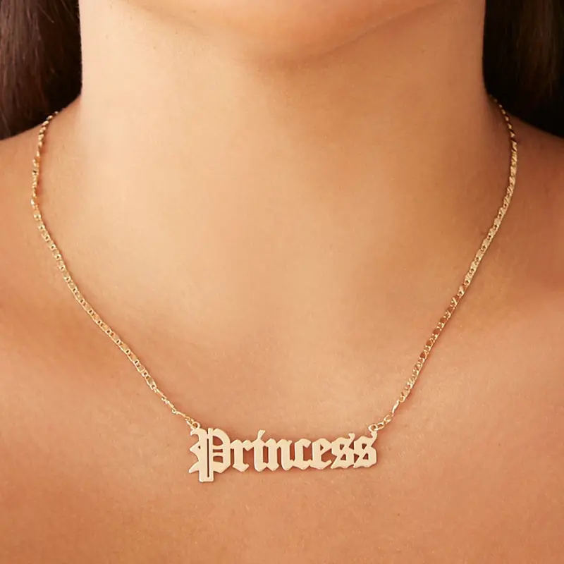 Collares personalizados con letras de princesa para mujer, collar con colgante con nombre en inglés antiguo, Color dorado (KNK5163)