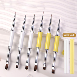 Pinceaux de manucure double face en nylon, personnalisés, à double extrémité, avec manche en métal blanc et jaune, pour liner et gel de construction, 5mm, 8mm, 12mm - Product Image 1