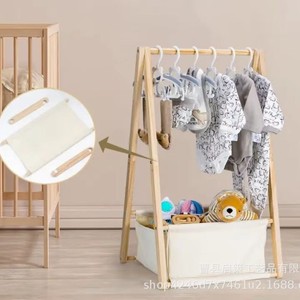 Wooden Baby <b>Clothes</b> <b>Rack</b> With Storage Basket For 0-12 Months Infant Clothing Organization Double Layer Design - Product Image 1
