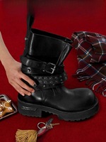 Bottes punk vintage à gros orteils pour femmes, bottes à talon épais, à tube large, à boucle rétro unisexe, fabriquées sur mesure par le fabricant