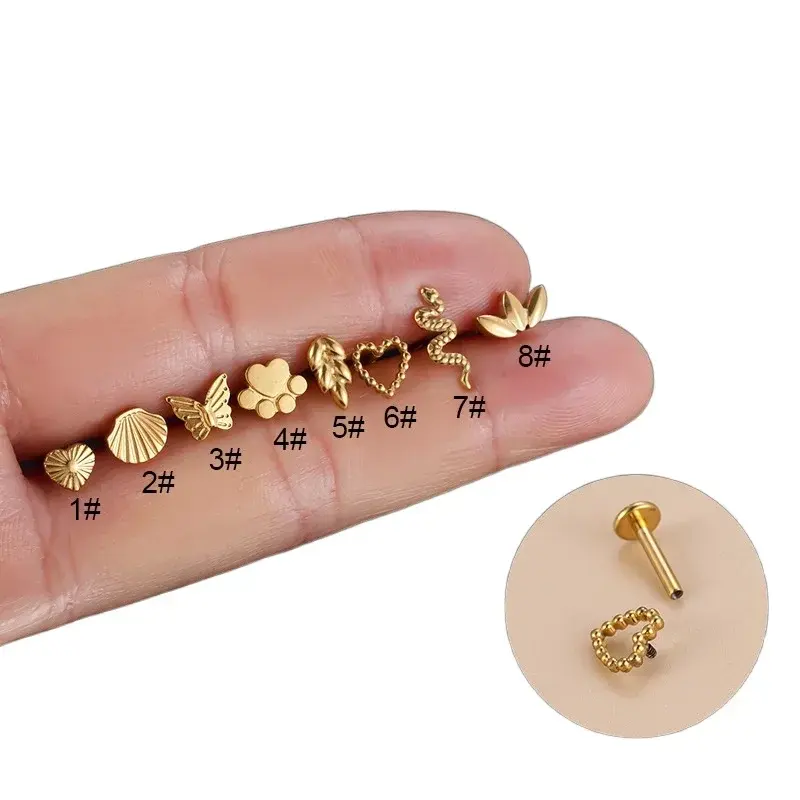 ASTM F136 G23 Titan medizinische chirurgische Ohrringe für Damen K Gold Premium-Schmuck Ohrenschelle Piercing flacher Stift für Jugendliche Geschenke