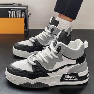 MAKU Fashion All Seasons Men's High-top Lace-up Casual <b>Sneakers</b> Breathable Durable Pu <b>Leather</b> Heightening - Product Image 3