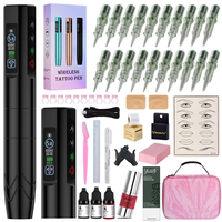 Set de Máquina de Tatuaje Inalámbrica Todo en Uno con Doble Batería, Herramienta Multimodo para Cejas, Labios, Depilación y Maquillaje