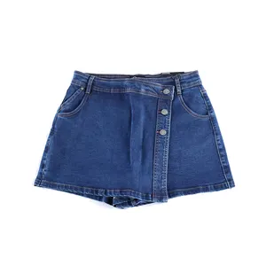 Moda versátil verano alta muñeca Denim falda dividida Culotte pantalones cortos mujeres Jeans pantalones cortos