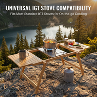 Table de camping portable en bambou avec structure en aluminium, panneaux latéraux extensibles, table pliante pour pique-nique et barbecue en plein air