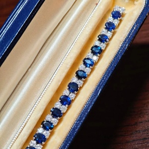 Lab-grown <b>Gemstones</b> <b>Bracelet</b> Sapphire with Lab Diamond Elegant Fine Jewelry Anniversary Custom Gift for Women - Product Image 3