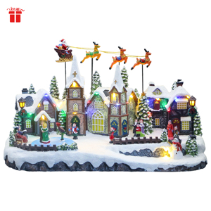 Factory Direct <strong>Christmas</strong> Village <strong>Artwork</strong> with LED Light Moving Reindeer Sleigh Handicraft Resin for Shopping Mall Custom Size - Product Image 1