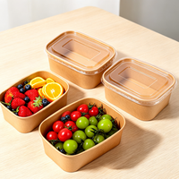 Groothandel Wegwerp Biologisch Afbreekbare Kraft Papieren Saladekom Twee Dekselopties Transparant Plastic & Papieren Deksel Magnetronbestendige Voedselverpakking