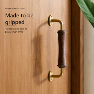 Premium Brass and Walnut Pull Handle Designed for Heavy-duty <strong>Doors</strong> Available in Multiple Shapes - Product Image 1