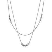 Kalung Berlapis Manik-Manik Elegan STCC04 Warna Emas Bahan Stainless Steel Desain Bola Mengambang Dua Lapis Perhiasan Cantik